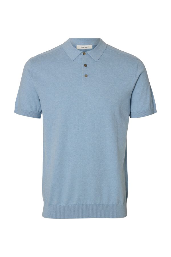 Selected Jersey-knit short sleeve polo shirt Blue