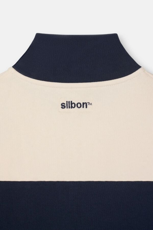 Silbon Sweatshirt meio fecho riscas largas Azul