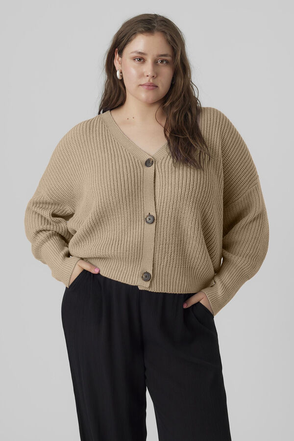 Cortefiel Plus size cold jersey-knit cardigan Nude