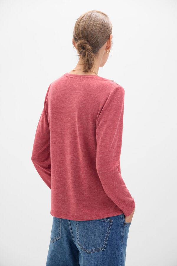 Cortefiel Long-sleeved T-shirt with buttons Maroon