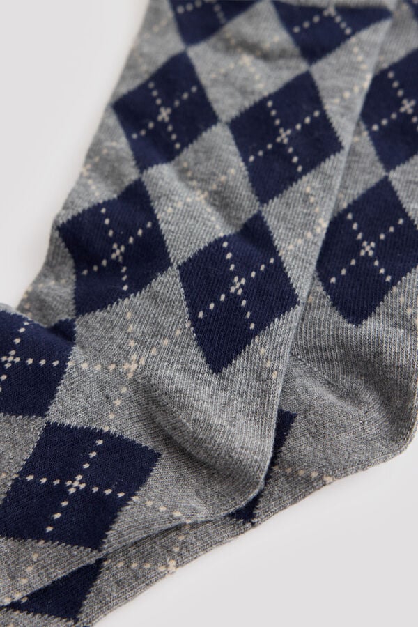 Cortefiel Classic argyle long socks Printed blue
