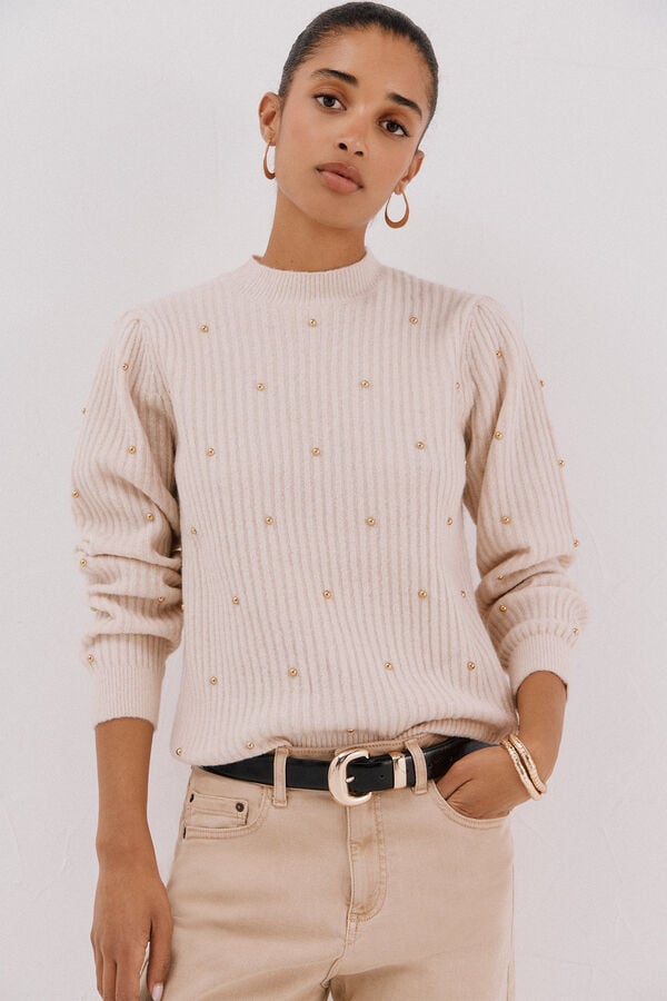 Cortefiel Jersey tachas doradas Beige