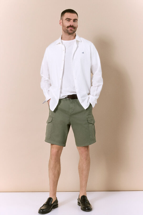 OOTO Camisa manga comprida em algod&atilde;o e linho Branco