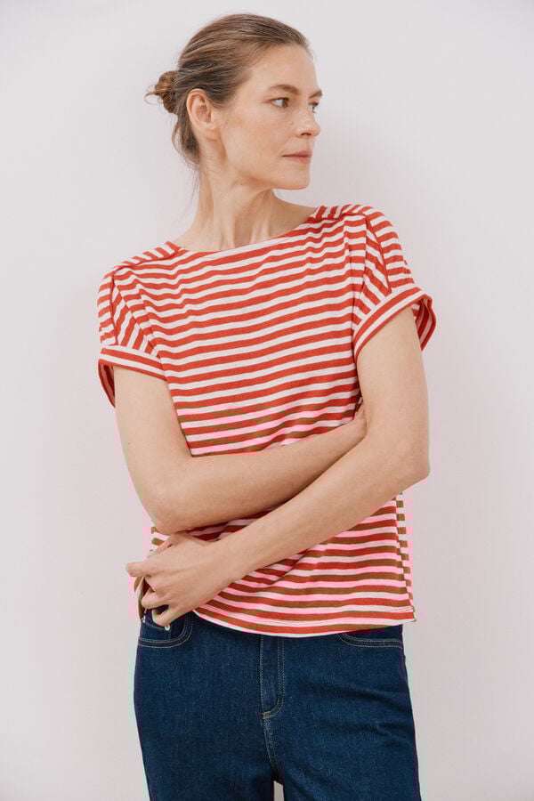 Cortefiel T-shirt riscas Vermelho