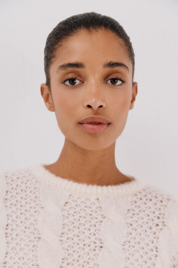 Cortefiel cross-knit - jersey-knit sweater. Ivory