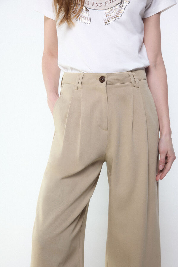 Slowlove Pantal&oacute;n tobillero ancho Tostado