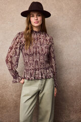 Slowlove Top tul estampado fruncido Multicolor