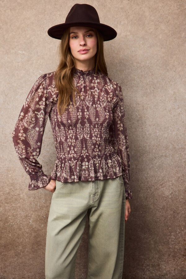 Slowlove Top tul estampado fruncido Multicolor