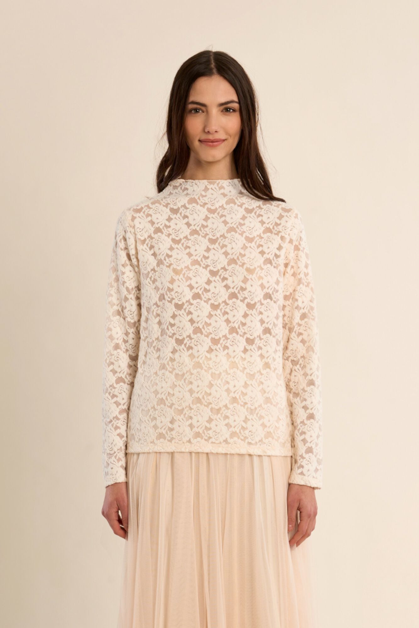 Molly Bracken Top manga comprida de renda