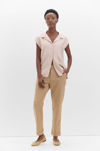 Cortefiel Straight trousers with elasticated back Beige