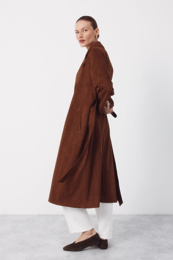 Cortefiel Long trench coat with suede effect Brown