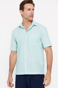 Cortefiel Plain short-sleeved linen and cotton shirt Green