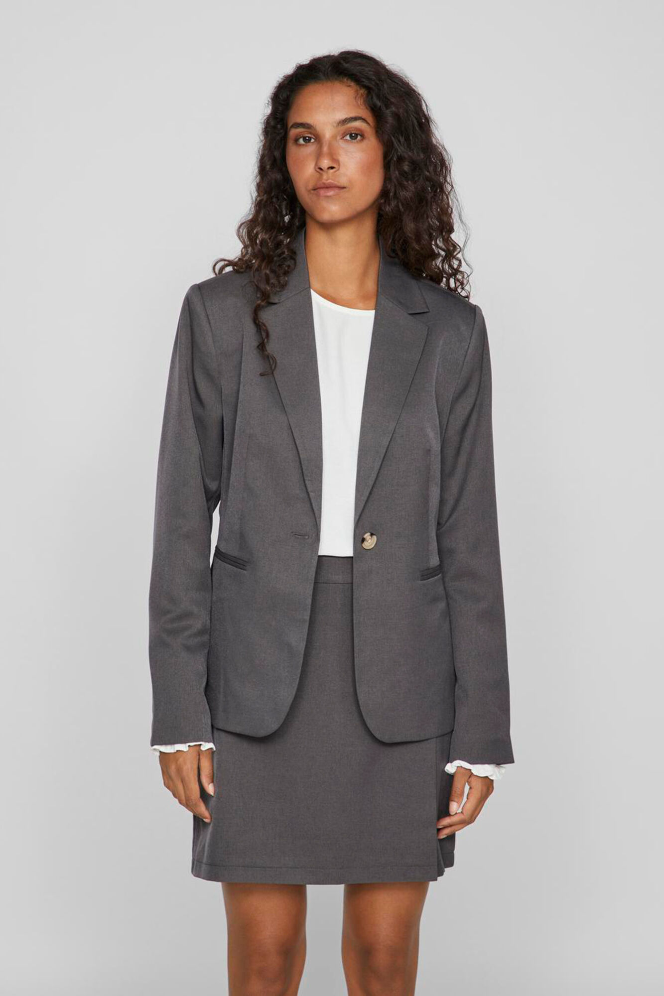 Grey fitted blazer womens hot sale