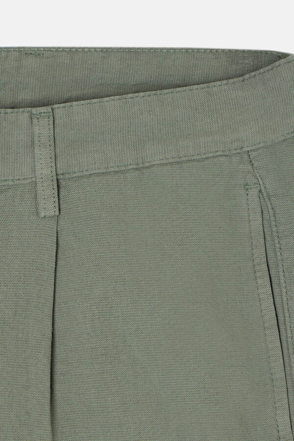 Silbon Calça esportiva plissada de linho calças chino Verde