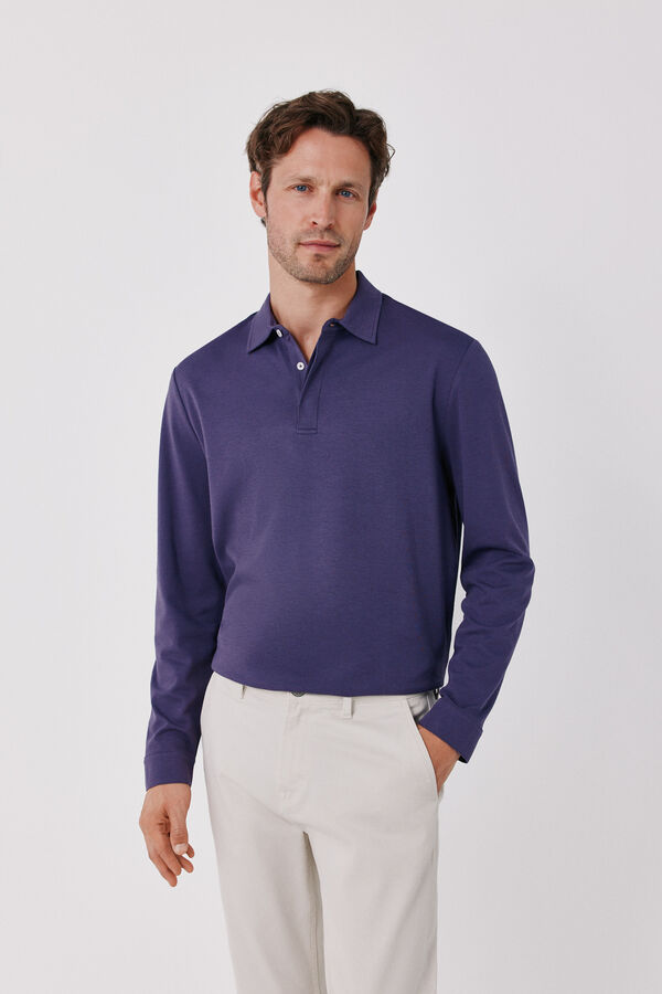 Cortefiel Long sleeve refined polo shirt Purple