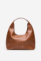 Cortefiel Studded hobo bag Nude