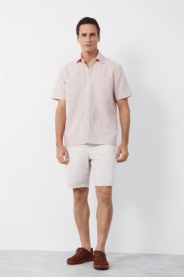 Cortefiel Linen short sleeve shirt Red