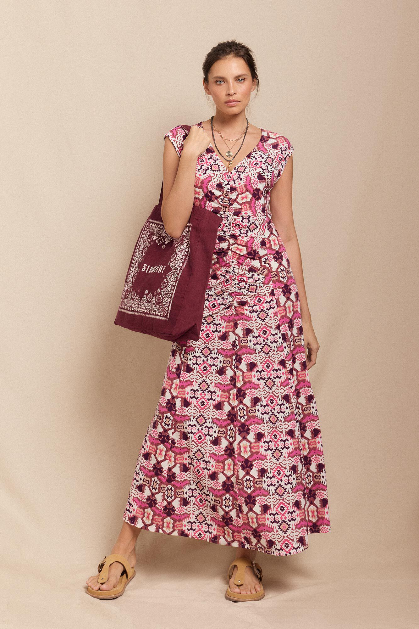 Slowlove Vestido malha estampado franzido