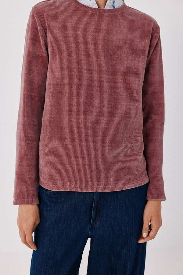 Cortefiel Chenille crew neck T-shirt Maroon