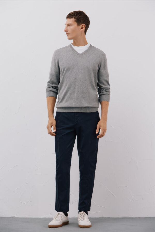 Cortefiel Fine jersey-knit cotton v neck jersey Grey