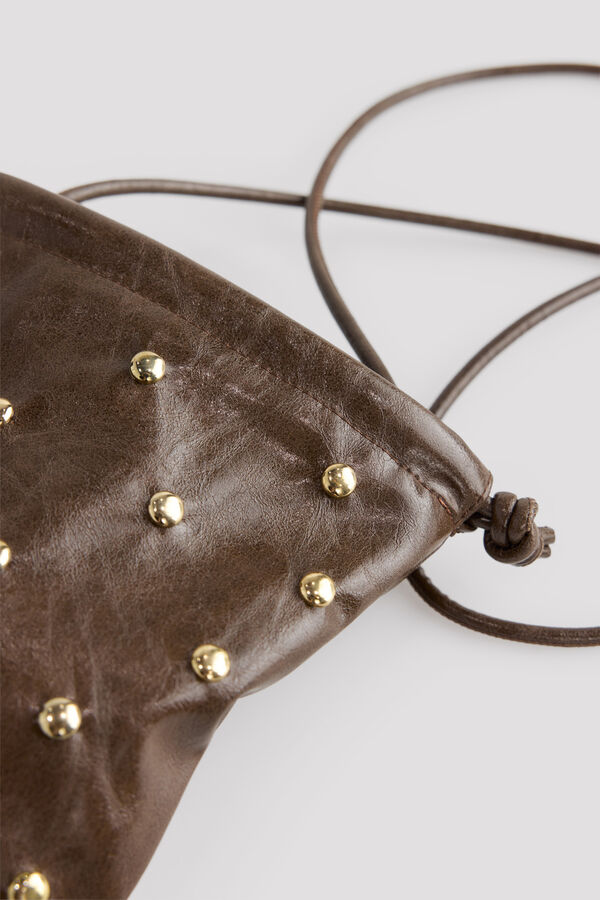 Cortefiel Studded pouch phone holder Dark brown