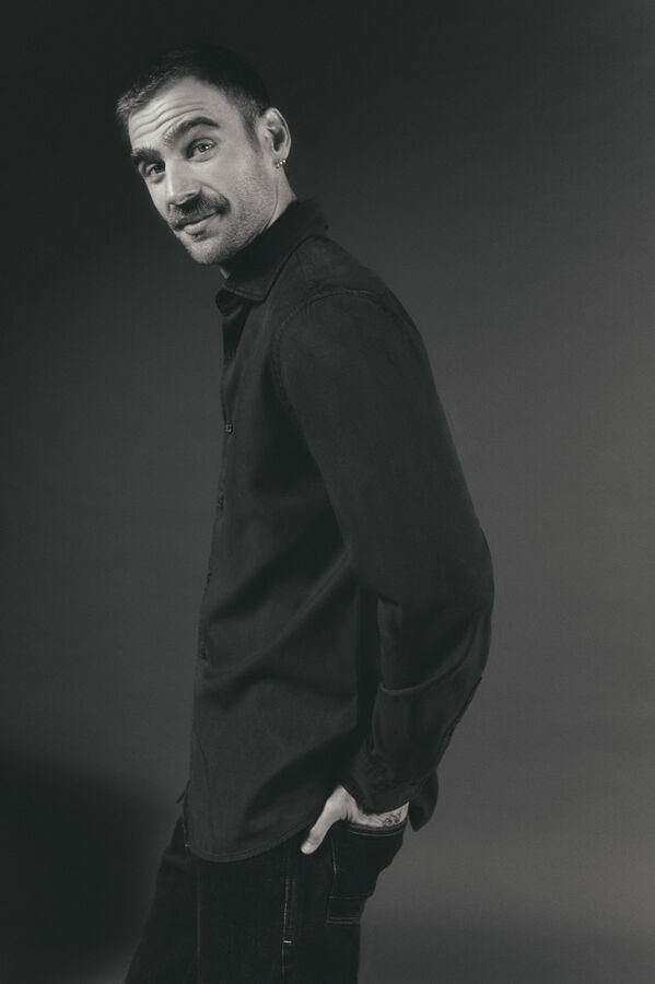 OOTO Camisa liso de algodão tencel sarja Verde