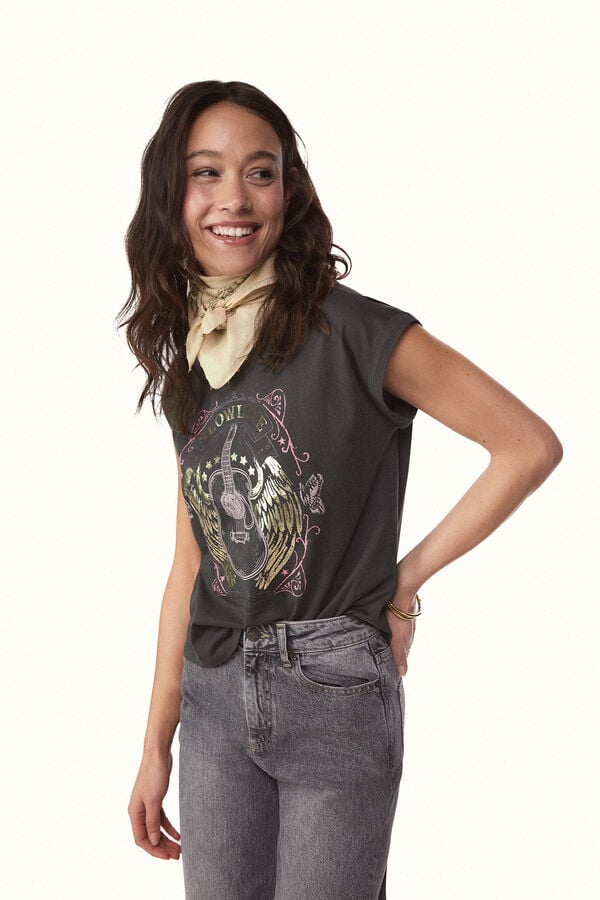 Slowlove Camiseta slowlove guitarra Cinzento