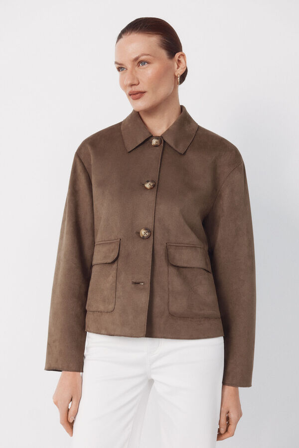 Cortefiel Suede -effect fabric jacket Kaki