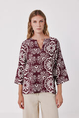 Cortefiel Blusa estampada t&uacute;nica amplia Estampado granate