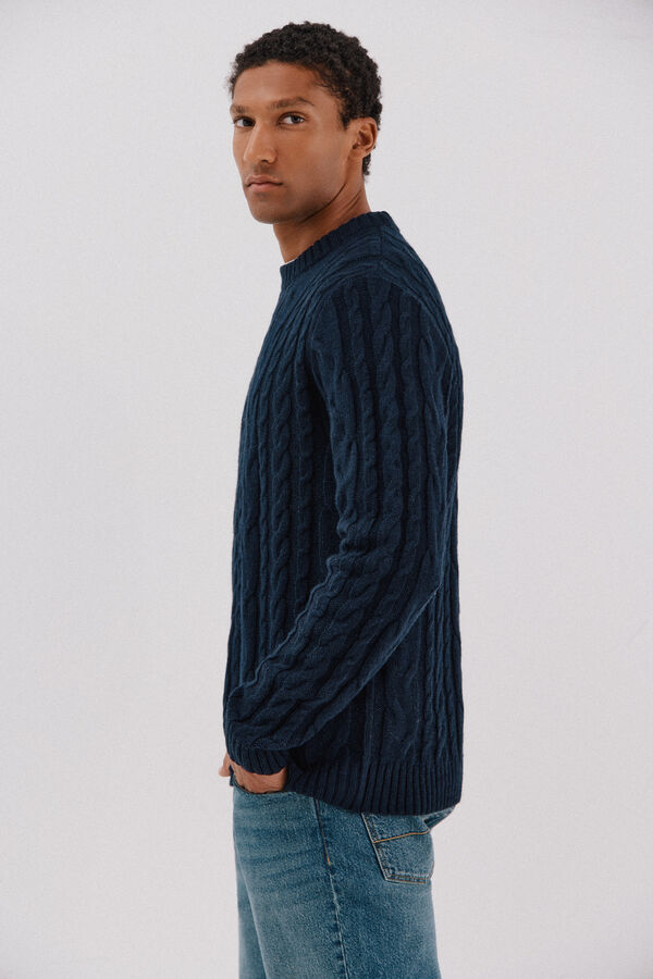 Cortefiel Wool knit crew neck sweater Navy