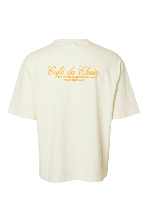 Selected Camiseta de manga curta com estampa 100% algodão orgânico Branco