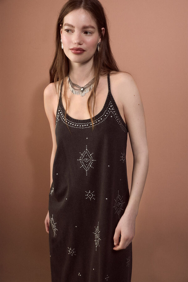 Slowlove Vestido tirantes tachas Negro