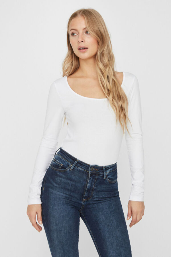 Cortefiel Tight fit long-sleeved round neck top White