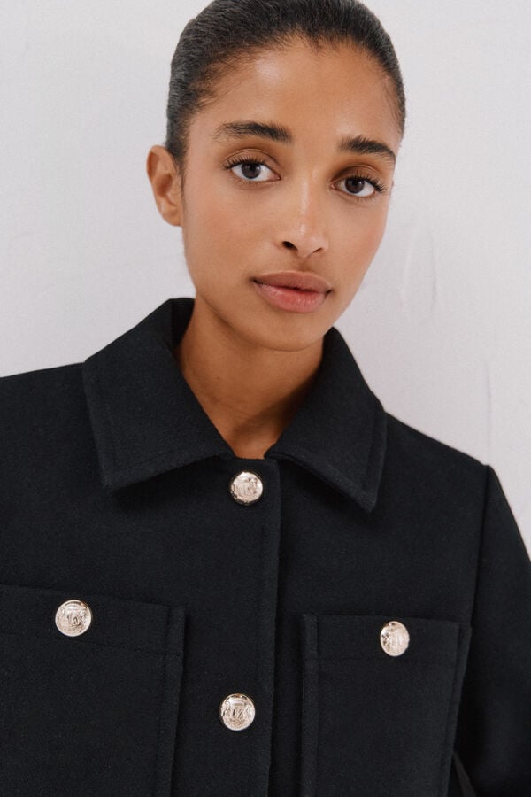 Cortefiel Coat with golden buttons Black