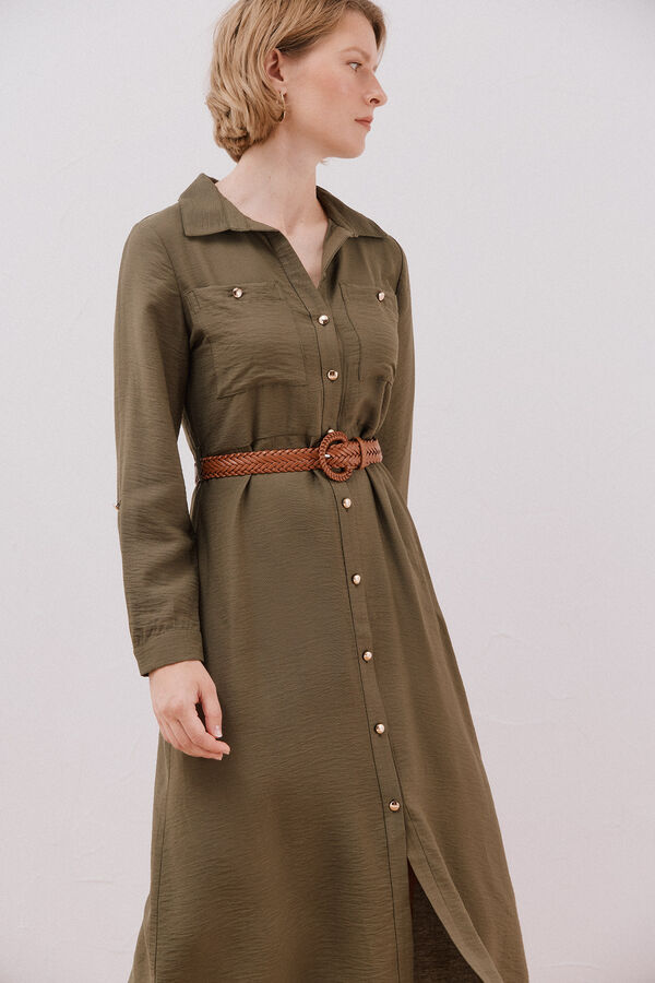 Cortefiel Belted shirt dress Kaki