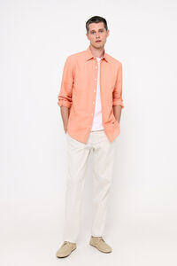 Cortefiel Camisa lino algodón liso Naranja