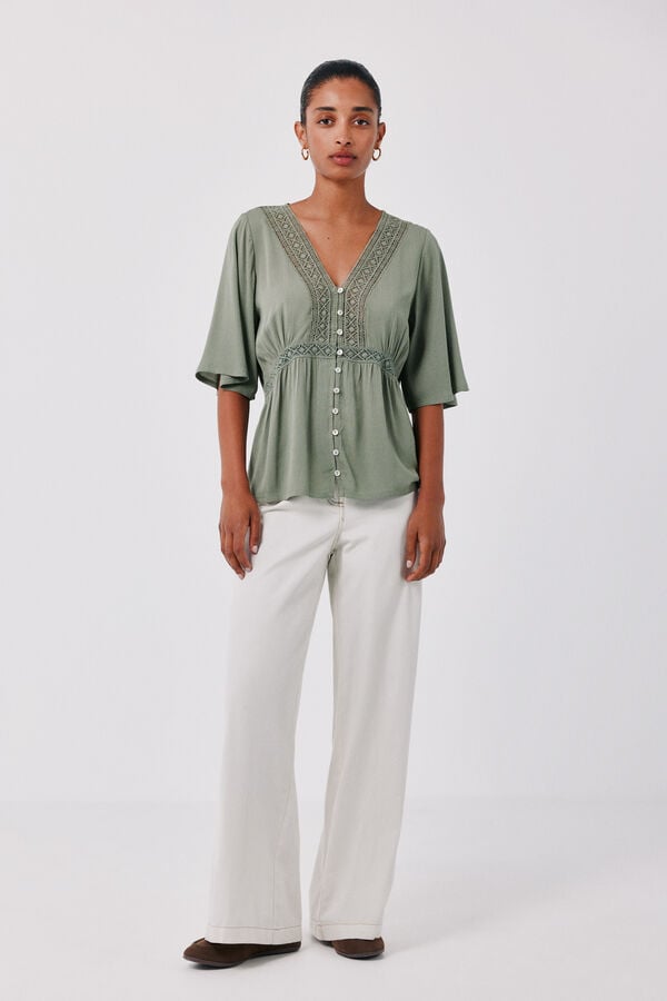Cortefiel Lace blouse Kaki