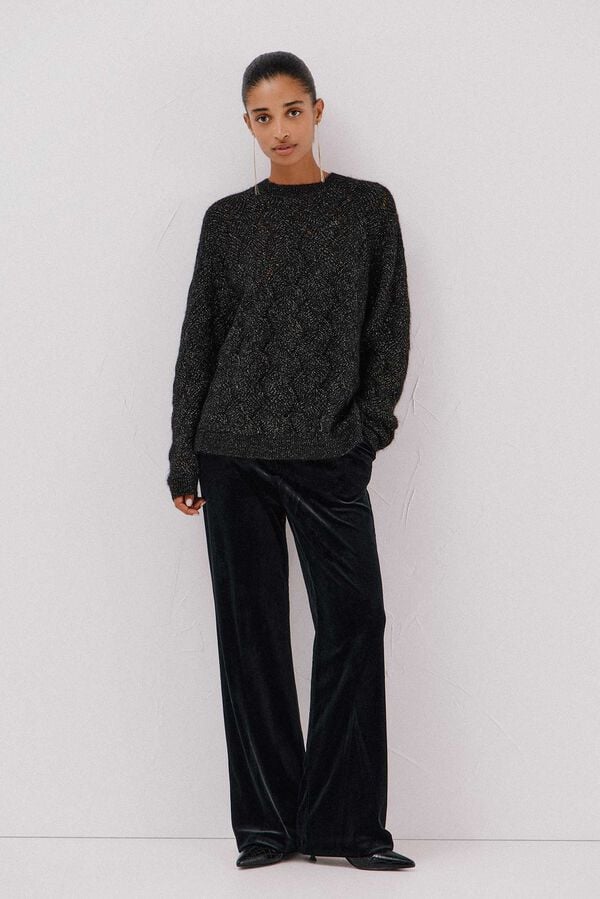 Cortefiel Jersey delantero lentejuelas. Black