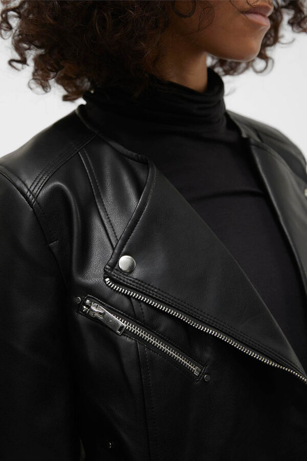 Cortefiel Women's faux leather zip-up jacket Black