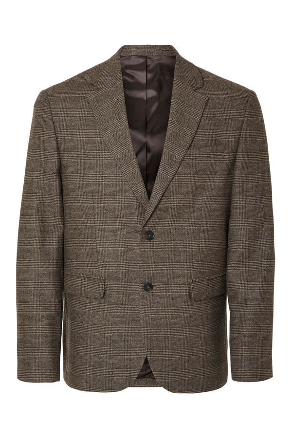 Selected Blazer de lã slim fit Castanho