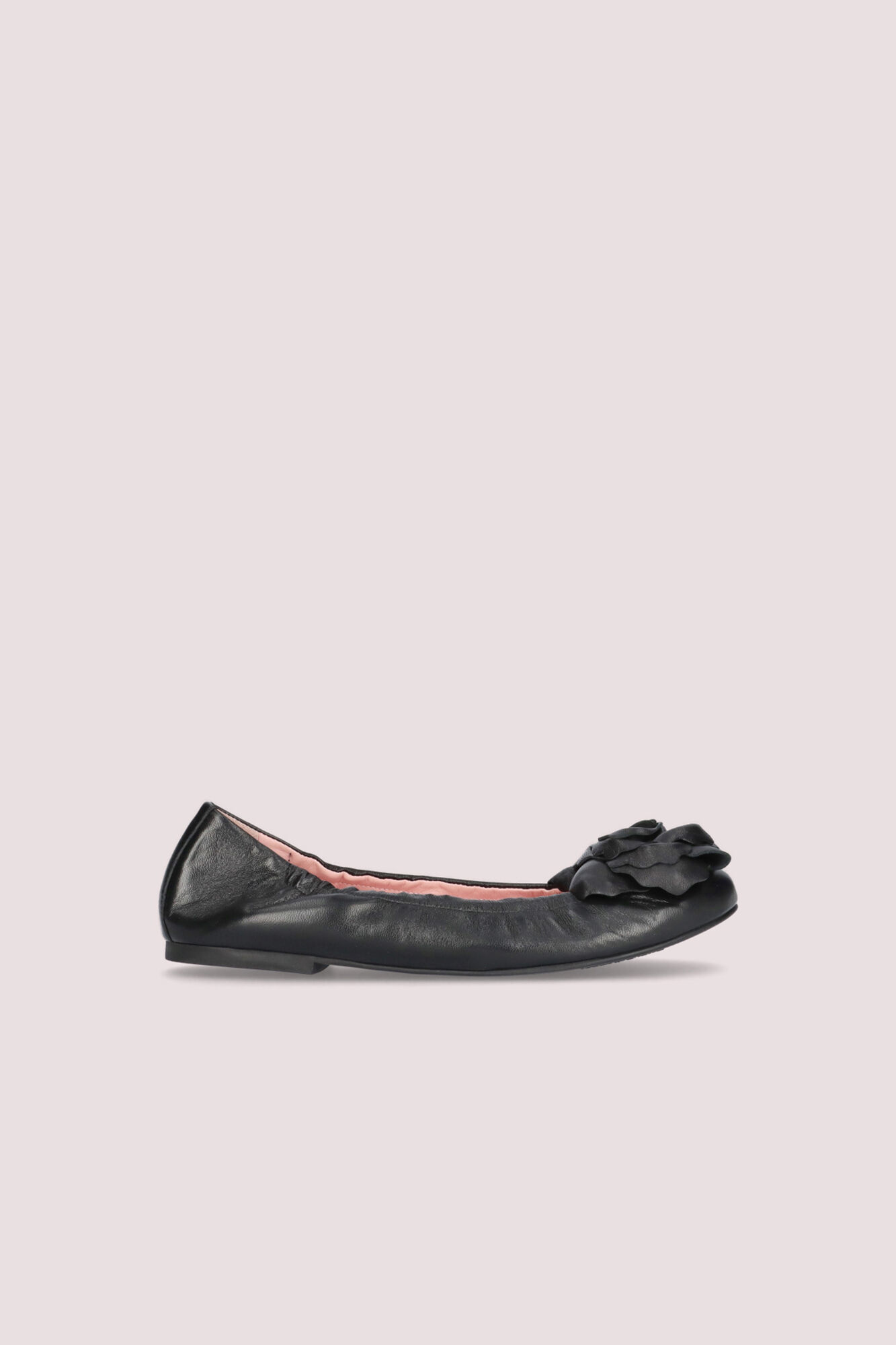 Ballet flats in black nappa leather with XL flower