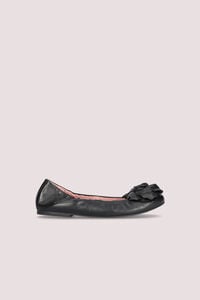 Cortefiel Ballet flats in black nappa leather with XL flower Black