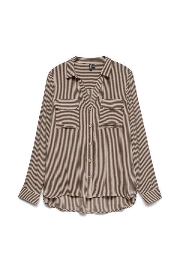 Vero Moda Curve Striped fluid shirt Dark brown