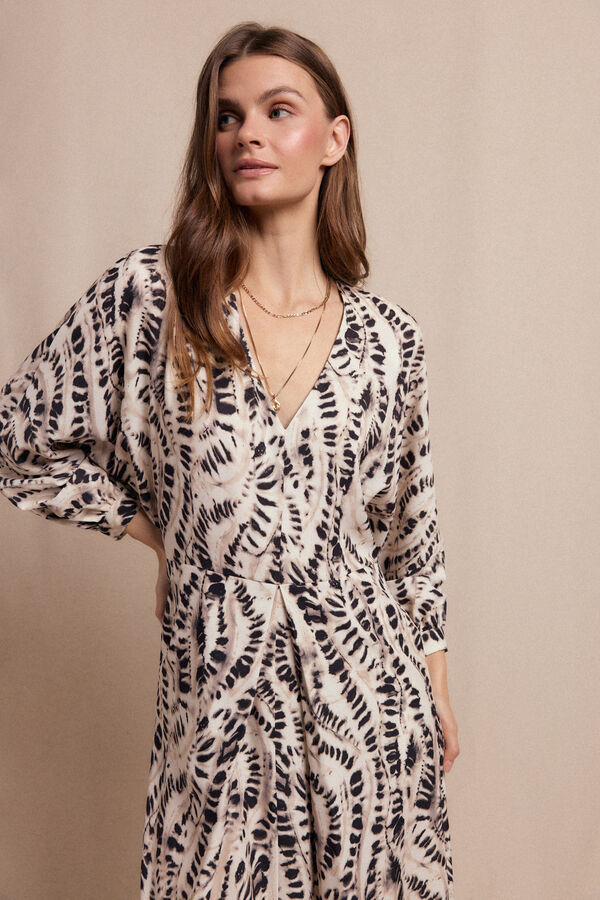 Slowlove Vestido estampado pliegue Ecru