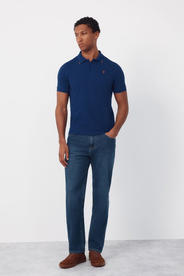 Cortefiel Embroidered polo shirt Blue