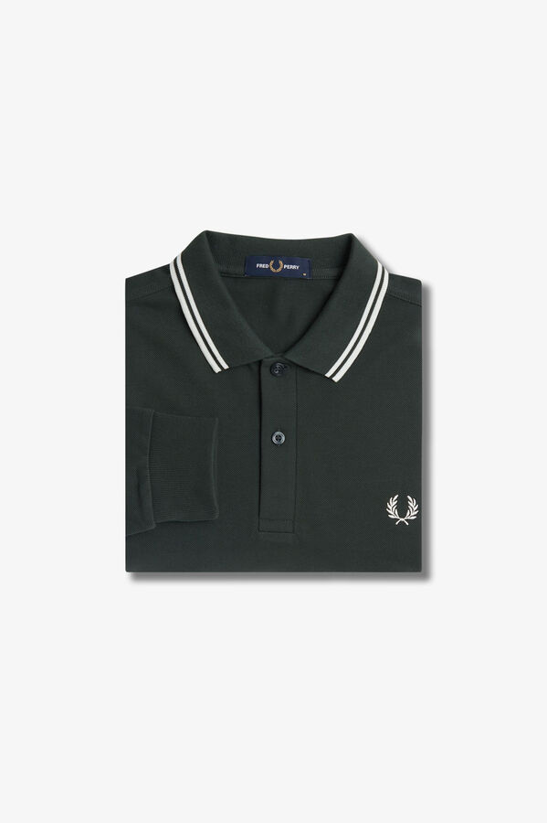 Fred Perry Polo piqué de manga comprida masculina Verde