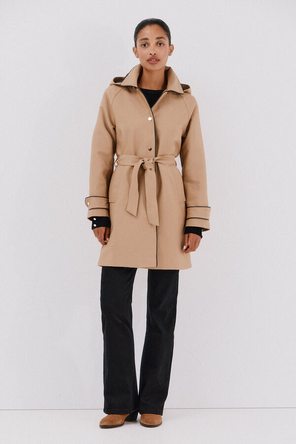 Cortefiel Satin trench coat with detachable hood Beige