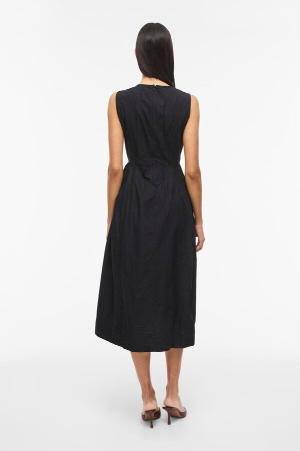 Vila Vestido midi em algod&atilde;o org&acirc;nico Preto