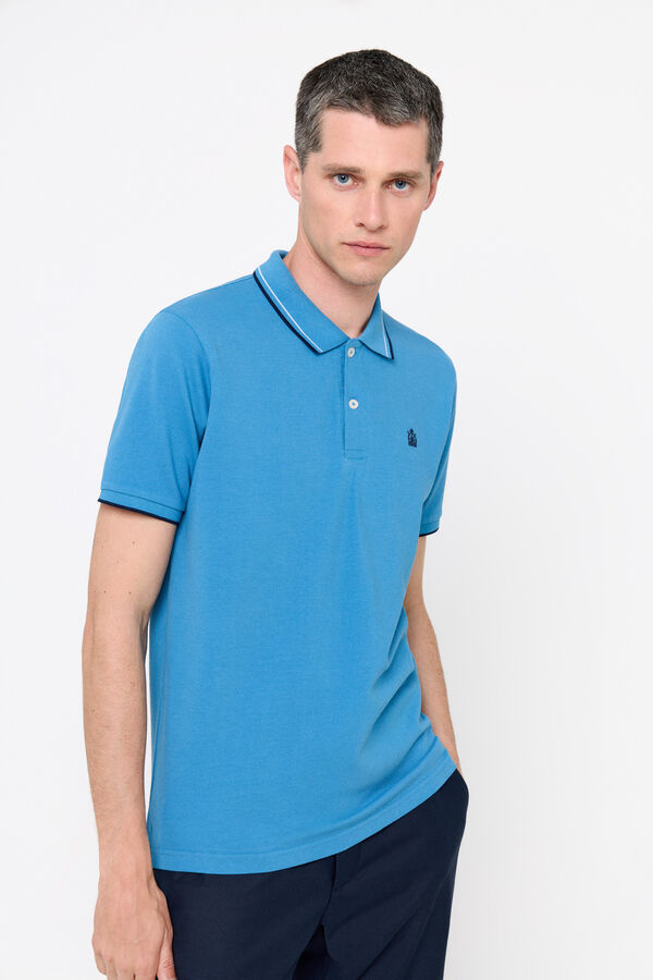 Cortefiel Piqué polo shirt with tipping Blue