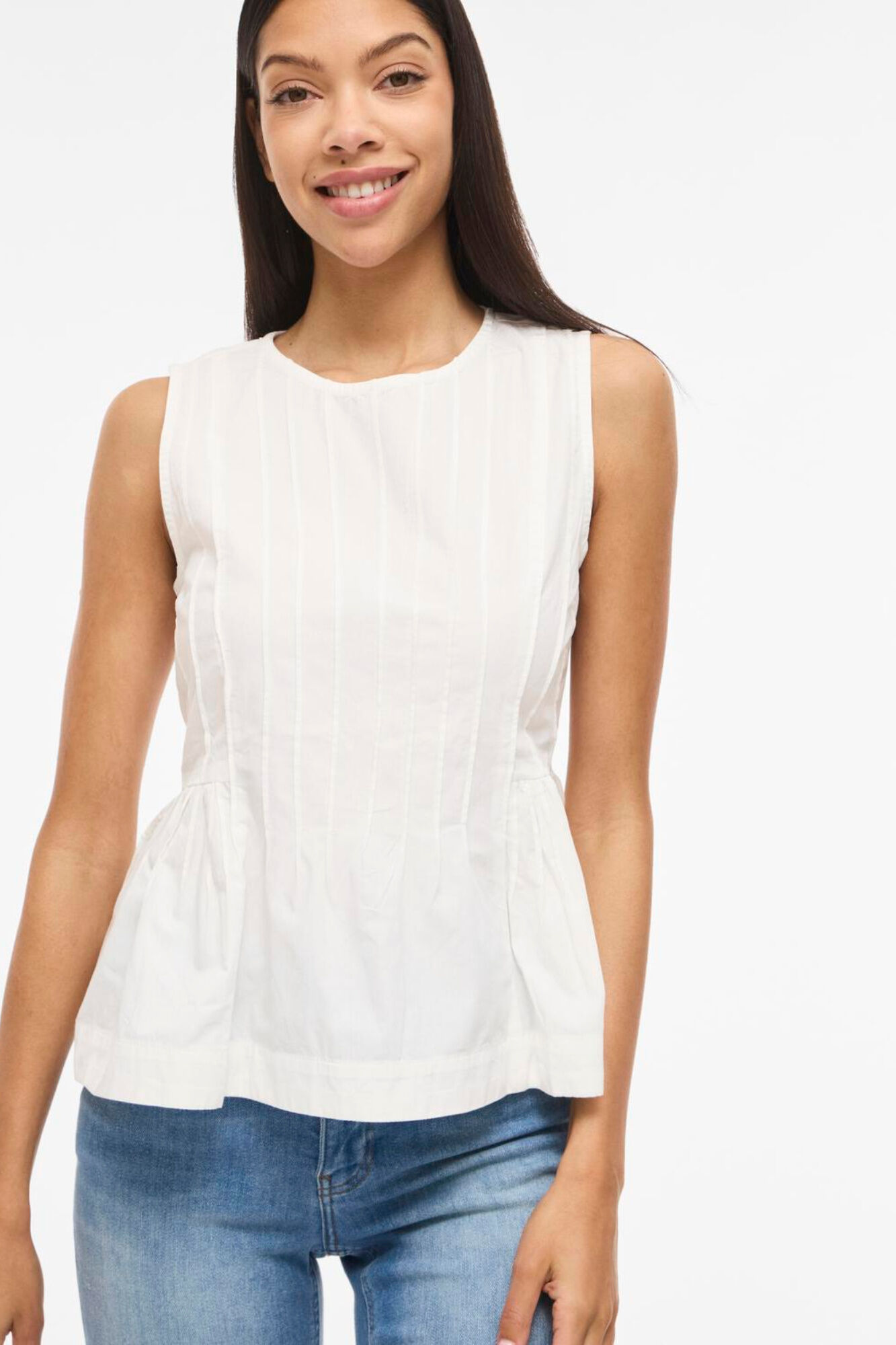 Vila Top sem mangas em algod&atilde;o org&acirc;nico com peplum